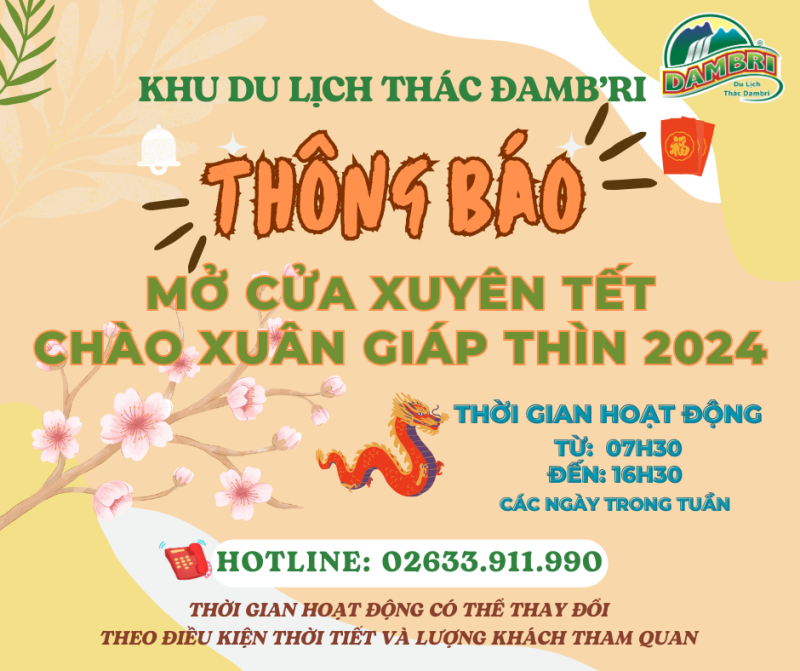 KHU DU LỊCH THÁC ĐAMB’RI MỞ CỬA HOẠT ĐỘNG XUYÊN TẾT ÂM LỊCH