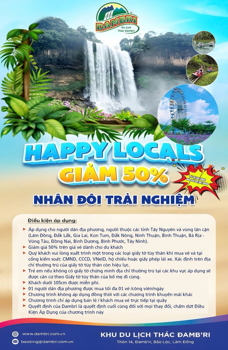 ƯU ĐÃI BIỆT DÀNH LÊN ĐẾN 50% TẠI KDL THÁC ĐAMB'RI
