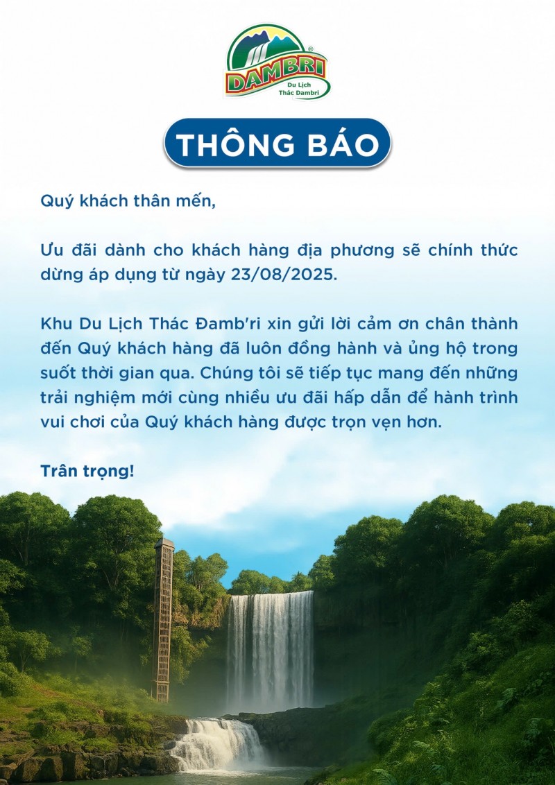 THÔNG BÁO DỪNG ÁP DỤNG CHƯƠNG TRÌNH ƯU ĐÃI KHÁCH HÀNG ĐỊA PHƯƠNG